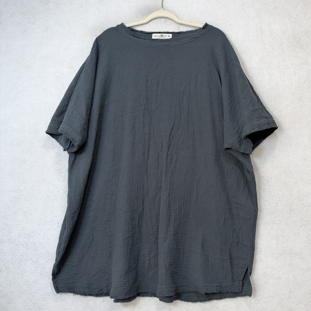 Natural Life Dress Womens XL Gray Cotton Gauze Oversized Dolman Trapeze Tunic